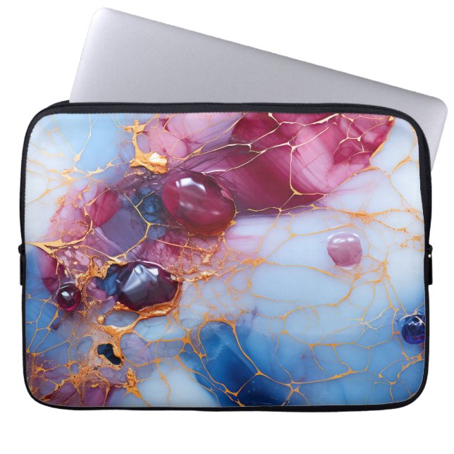 Blush & Sapphire Marble with Gold Veins Laptop Sleeve (Front)
