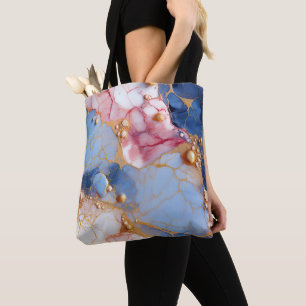 Blush & Sapphire Marble with Golden Pearls Tote Bag