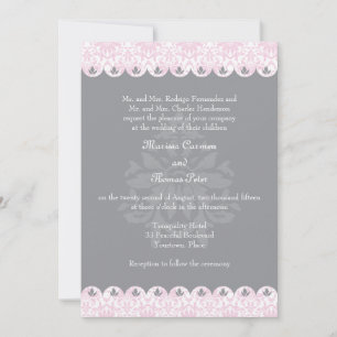 Blush Scalloped Damask Wedding Invitation