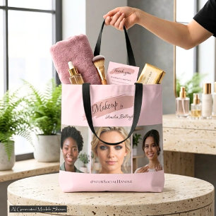 Blush Script 3 Photo Portfolio Salon Brand Promo Tote Bag