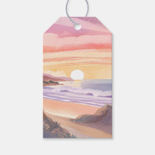 Blush Sea Sunset Beach Watercolor Painting Gift Tags