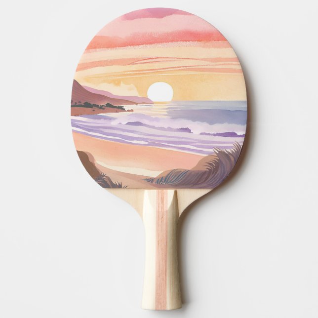 Blush Sea Sunset | Beach Watercolor Painting Ping Pong Paddle (Front)
