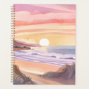 Blush Sea Sunset Beach Watercolor Painting Planner