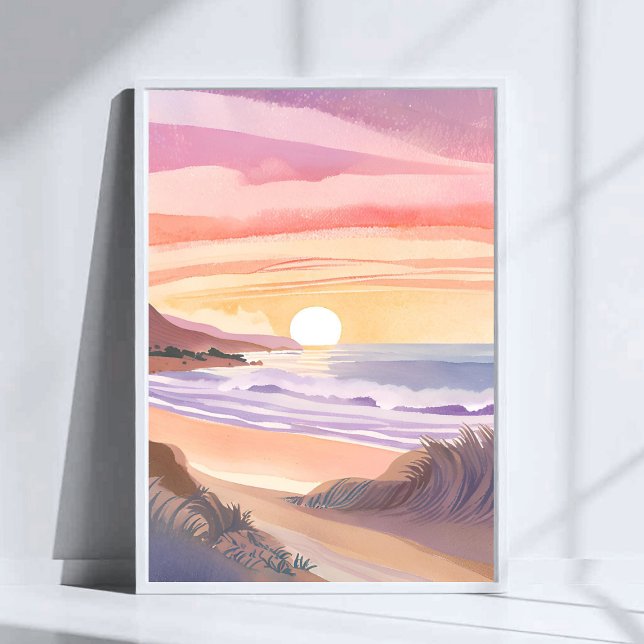 Blush Sea Sunset | Beach Watercolor Painting Poster (Creator Uploaded)