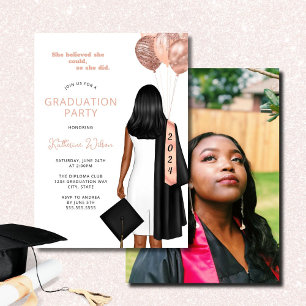 Blush She Believed Photo Graduation Party Invitation