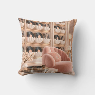 Blush Shell Chair Vintage Record Library Cushion