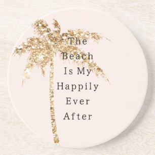 Blush Shell Glam Gold Glitter Palm Tree Coaster