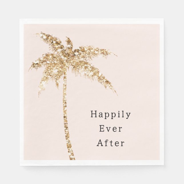 Blush Shell Glam Gold Glitter Palm Tree Napkin (Front)