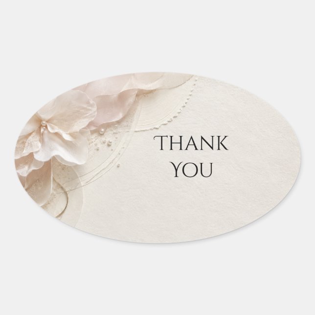 Blush Silk Chiffon Pearl Wedding Thank You Oval Sticker (Front)