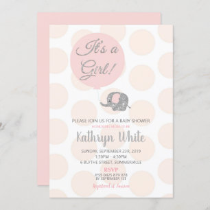 Blush Silver Elephant Baby Shower Invitation Girl