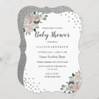 Blush Silver Floral Confetti Baby Shower Invite