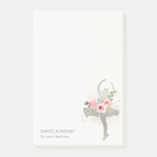 Blush Silver Floral Girl Dancer Dance Academy Logo Post-it Notes