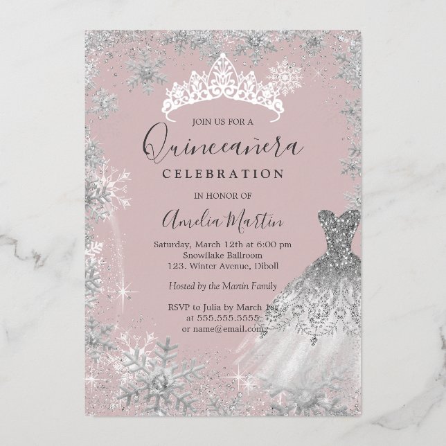 Blush Silver Winter Snowflake Quinceanera  (Front)