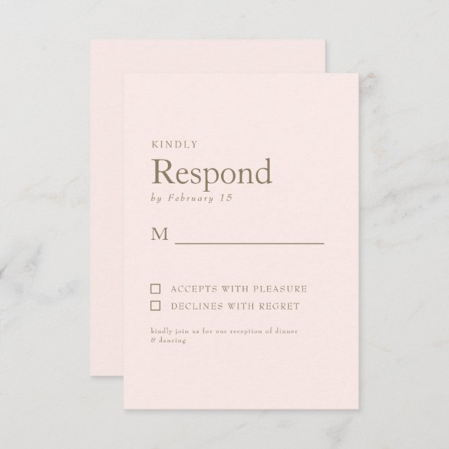 Blush Simple Gold Text Wedding RSVP (Front/Back)