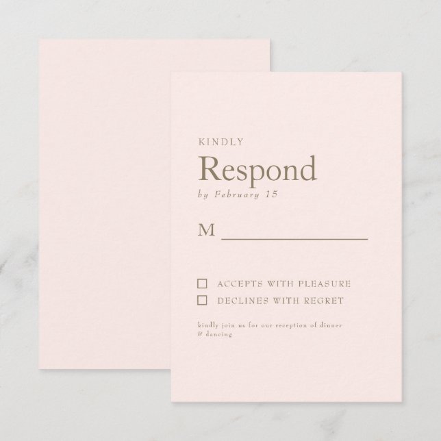 Blush Simple Gold Text Wedding RSVP Card (Front/Back)