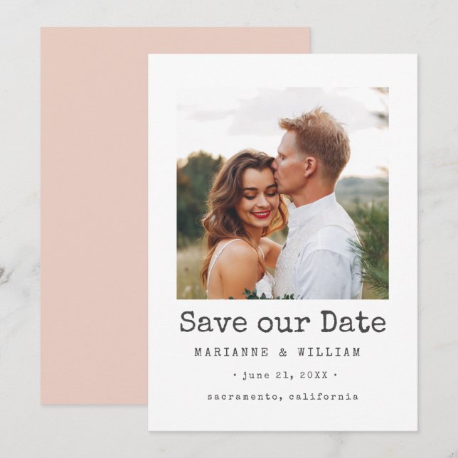 BLUSH  Simple SQUARE Photo wedding save the date (Front/Back)