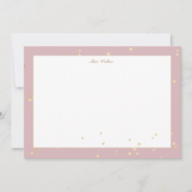 Blush sky and gold stars monogram card (Front)