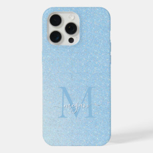 Blush Sky Blue Glitter Sparkle Custom Monogram iPhone 15 Pro Max Case