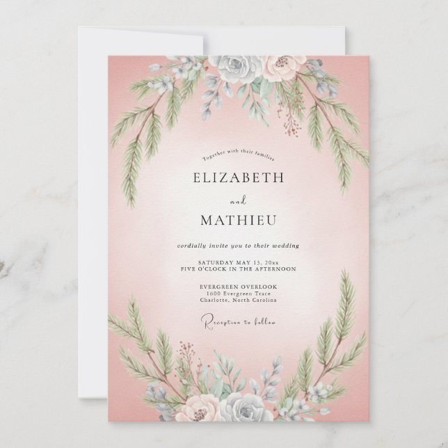 Blush Slate Leafy Wedding Invitation (Front)