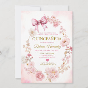 Blush Soft Pink Bow Quinceañera Invitation