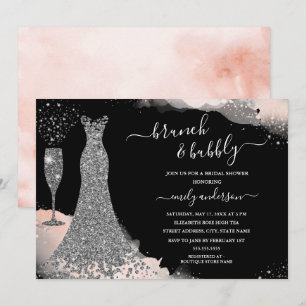 Blush Sparkle Dress Brunch & Bubbly Bridal Shower  Invitation