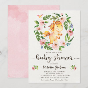Blush Spring Floral Horse Girl Baby Shower Invitation
