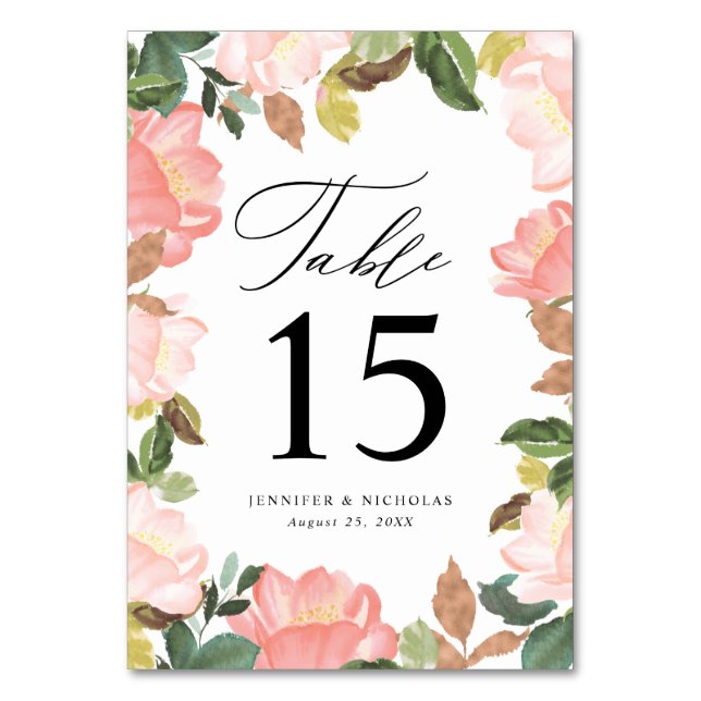 Blush Spring Floral | Personalised Wedding Table Number (Front)