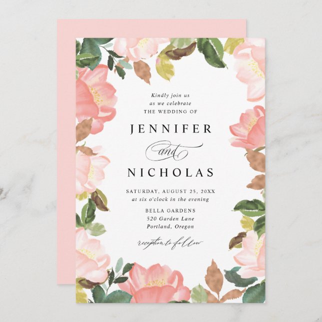 Blush Spring Floral | Wedding Invitation (Front/Back)