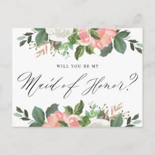 Blush Spring Floral Will You Be My Maid of Honour Postcard