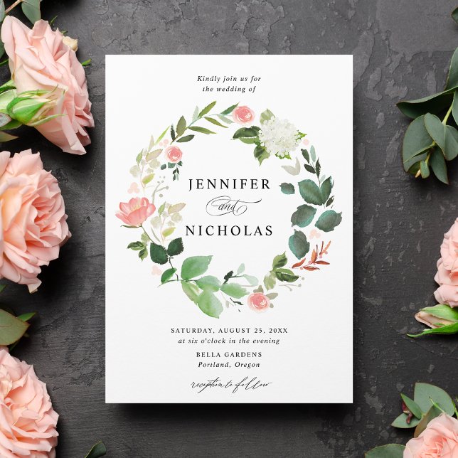 Blush Spring Floral Wreath Wedding Invitation (Creator Uploaded)