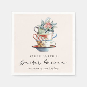Blush Stacked Cups Floral Bridal Shower Tea Party Napkin