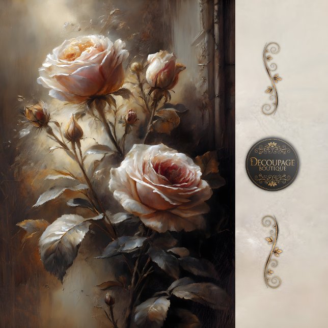 Blush Stillness Roses Decoupage Tissue Paper (Blush Stillness Roses Decoupage Tissue Paper)