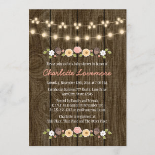 Blush String of Lights Fall Rustic Baby Shower Invitation