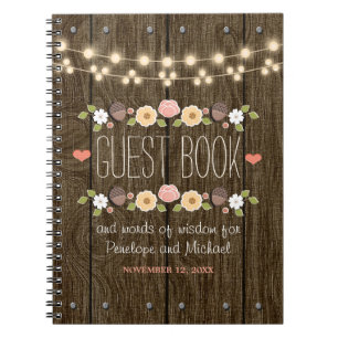 Blush String of Lights Rustic Fall Wedding Guest Notebook