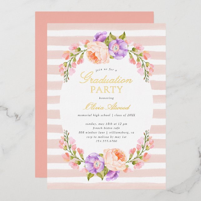 Blush Stripe and Bloom Graduation Party (Front/Back)