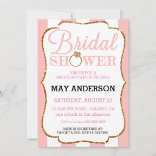 Blush Stripe Gold Glitter Bridal Shower Invitation
