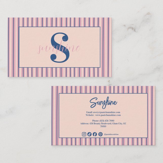 Blush Stripe Monogram Boutique Business Business Card (Front/Back)