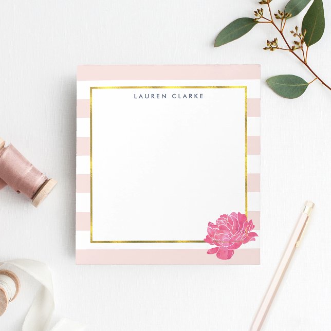 Blush Stripe & Pink Peony Personalised Notepad (Creator Uploaded)