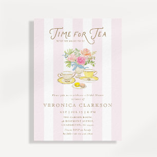Blush Stripe Time for Tea Bridal Shower Invitation