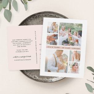 Blush Stripe Wedding Photo Collage Thank You Postcard