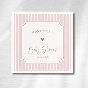 Blush Stripe Whimsical Gold Frame Baby Shower Napkin