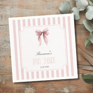 Blush Striped Bow Elegant Party Baby Shower Napkin