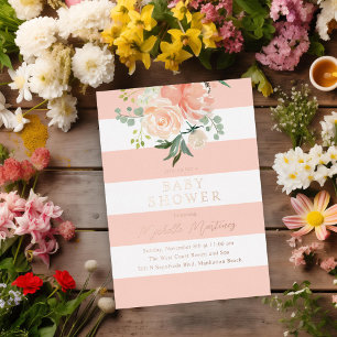 Blush Striped Floral Baby Shower Rose Gold