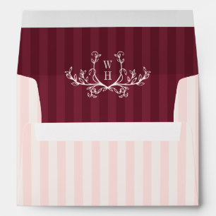 Blush Stripes Burgundy Greenery Monogram Wedding Envelope