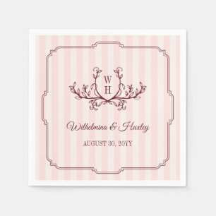 Blush Stripes Burgundy Greenery Monogram Wedding Napkin