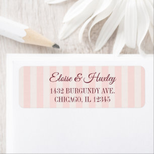 Blush Stripes Burgundy Text Wedding Return Address Label