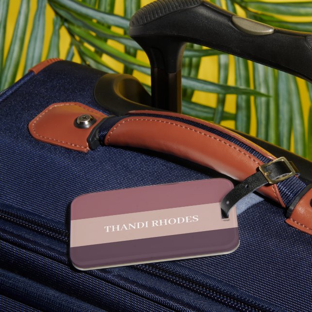 Blush stripes colour palette monogram luggage tag (Front Insitu 3)