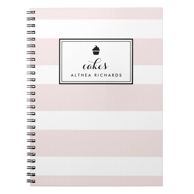 Blush Stripes Customisable Baking Recipe Notebook (Front)