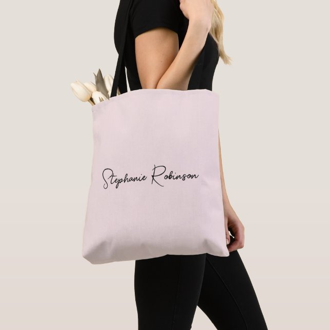 Blush Stylish Monogram Name Script Personalised Tote Bag (Close Up)