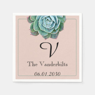 Blush Succulent Monogram Wedding Napkin